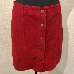 Red Corduroy Button-Front Skirt